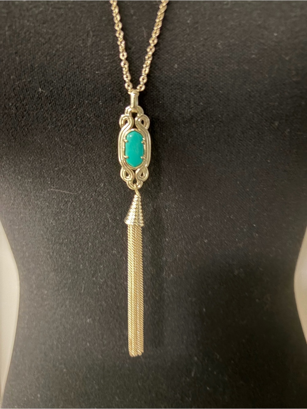 Kendra Scott Gold Long Pendant Necklace with Turquoise Stone and Tassel - Picture 2 of 5